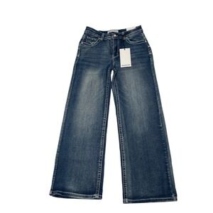 TELEPATIA Womens Blue Wash Wide Leg Mid Rise Jeans Size 11 30 Embellished Pocket